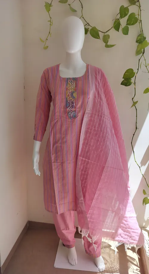 Khadi Cotton Salwar Set - Pastel Pink